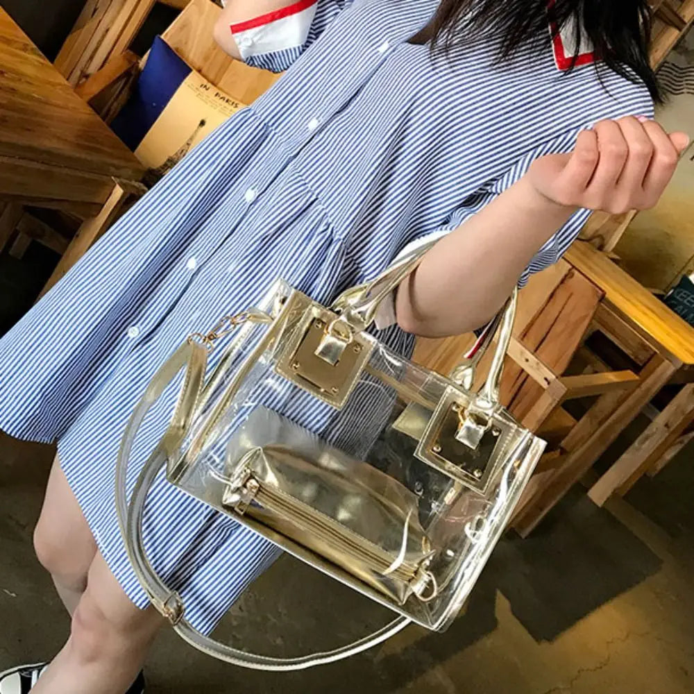Transparent Jelly Crossbody Bag PVC Designer Square Summer Beach Handbag Large Capacity Adjustable Strap Shoulder Messenger Bag