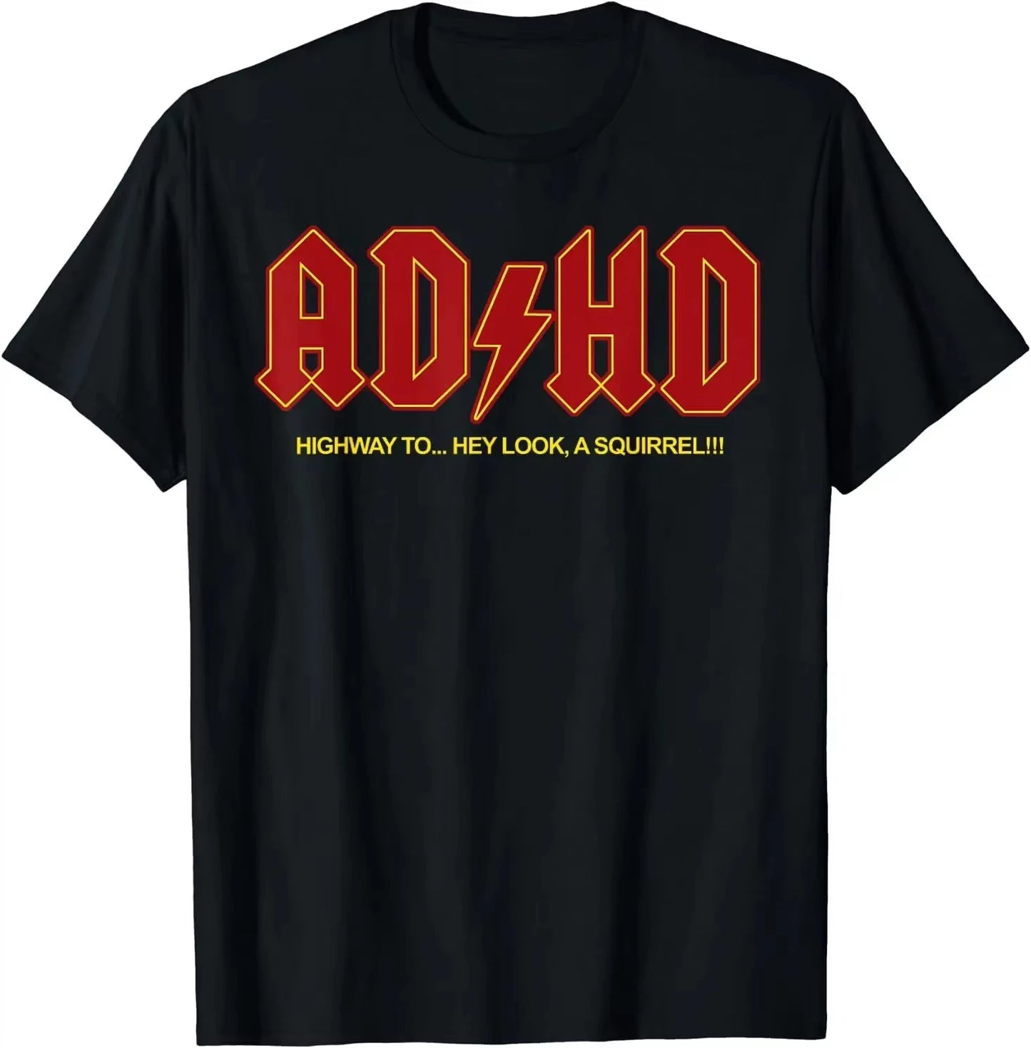 Vintage ADHD Funny Hey Look Squirrel ADHD T-shirt Pure Cotton Round Neck Fashion Casual Sports Woman Man Summer T-shirt