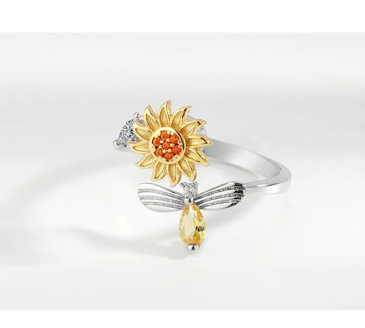VENTFILLE 925 Sterling Silver Sunflower Diamond Zircon Rotatable Ring For Women Gift Relieve Stress Ring Jewelry Wholesale