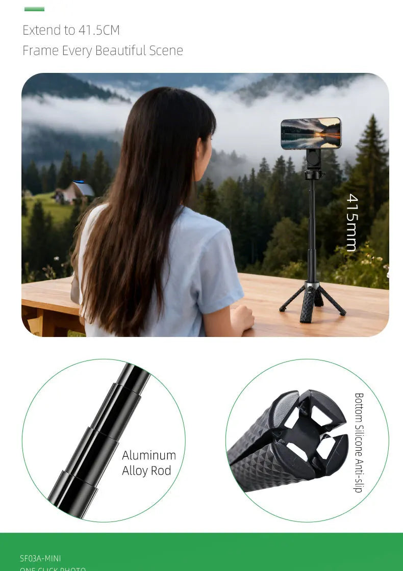 4-in-1 Multifunctional Magnetic mini Selfie Stick Wireless Bluetooth Control with 360° Rotation for Selfies Video Record