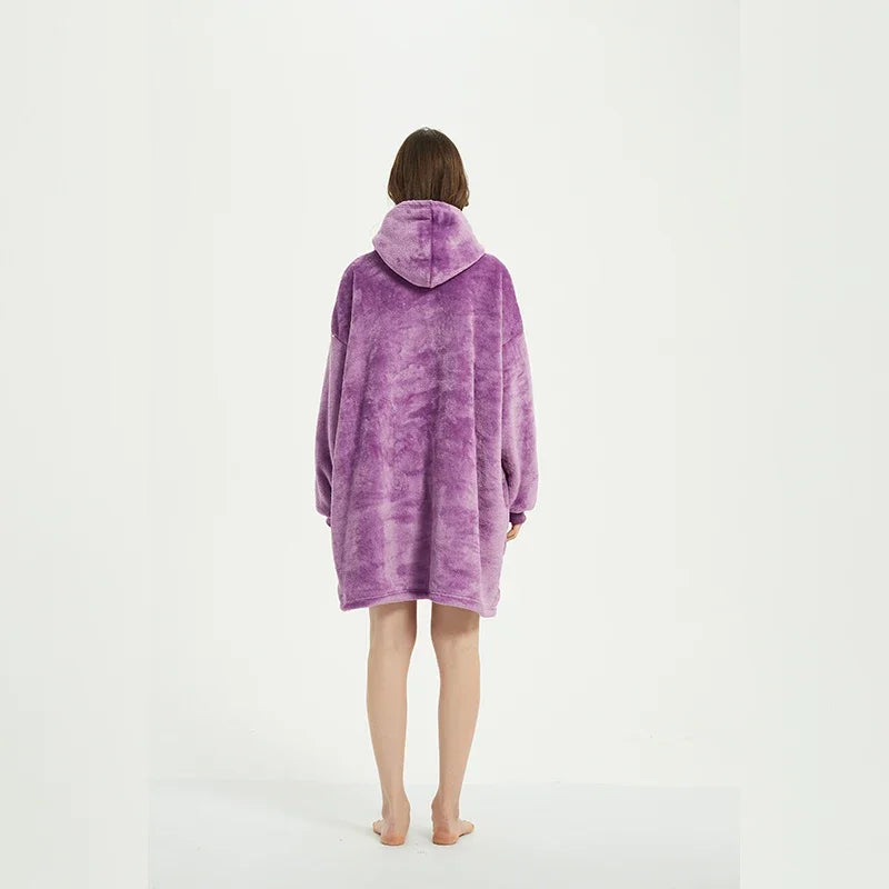 Winter Blanket Hoodie Oversized Warm Wearable Blankets 850grams Microfiber Plush Pullover Robe Fleece Blanket Sweatshirt Women