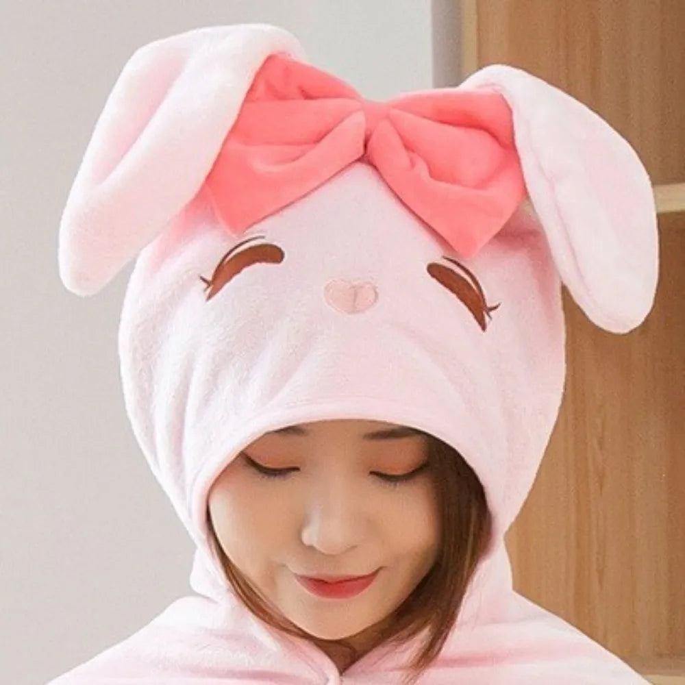 Warm Hooded Nap Blanket Cozy Cartoon Air Conditioning Blanket Folding Comfortable Thermal Blanket Ear Protection
