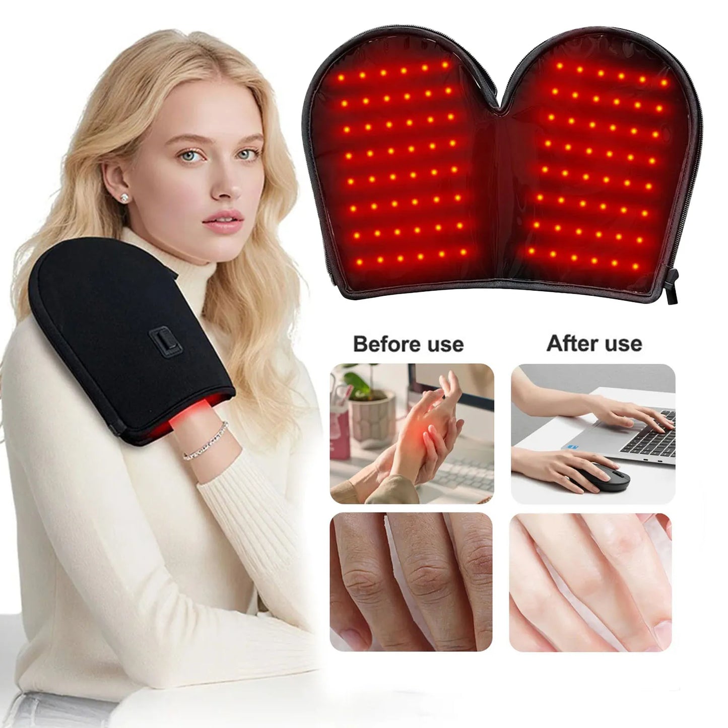 Red Light Therapy for Hand Pain Relief with 660nm Red & 850nm Infrared Light,Rechargeable LED Near Infrared Light Therapy Glove