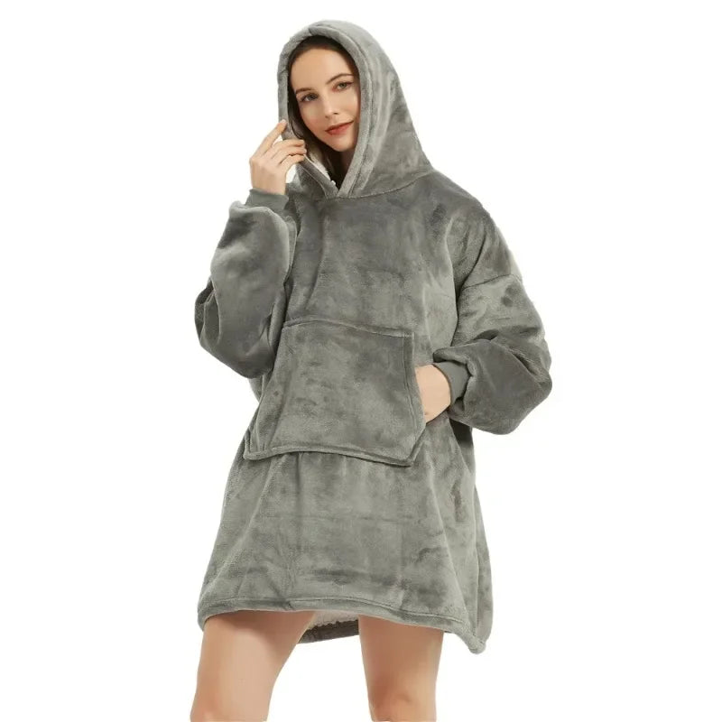 Winter Blanket Hoodie Oversized Warm Wearable Blankets 850grams Microfiber Plush Pullover Robe Fleece Blanket Sweatshirt Women