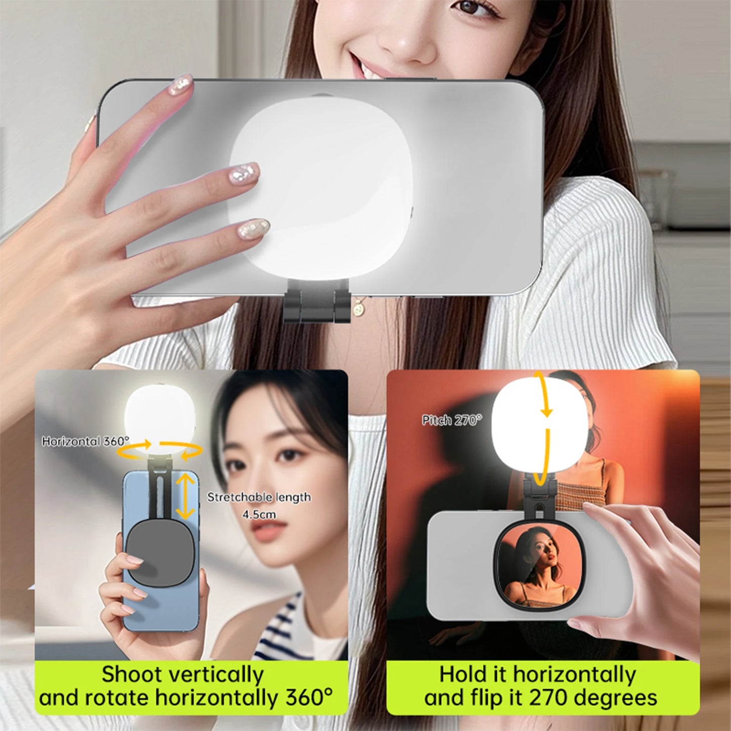 Phone Magnetic Beauty Selfie Light Live Stream Handheld Fill Light with Makeup Mirror Portable Outdoor LED Fill Light