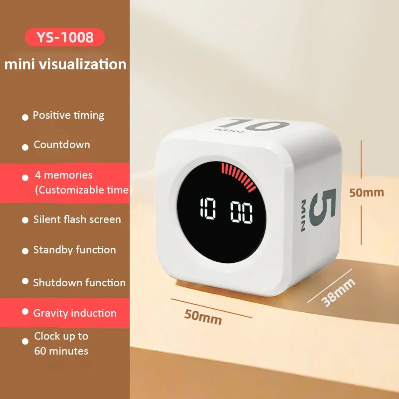 Digital Visual Timer Gravity Sensor Flipping LED Display 4 Preset Time Rechargeable Mini Cube Timer for Cooking Study Shower