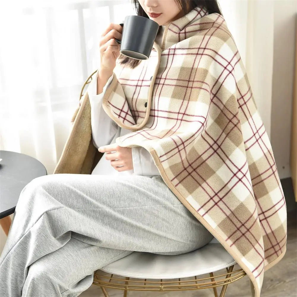 Wearable Plaid Fleece Blanket With Button Winte Warm Throws On Sofa Bed Travel Thicken Bedroom Office Air Conditioning Blanket ﻿