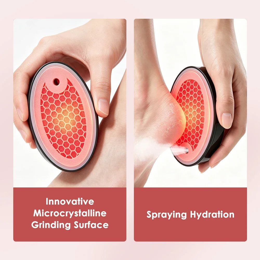 Hydrating Electric Foot Grinder Red Blue Light Therapy Foot Callus & Dead Skin Remover USB Rechargeable Spraying Pedicure Tool