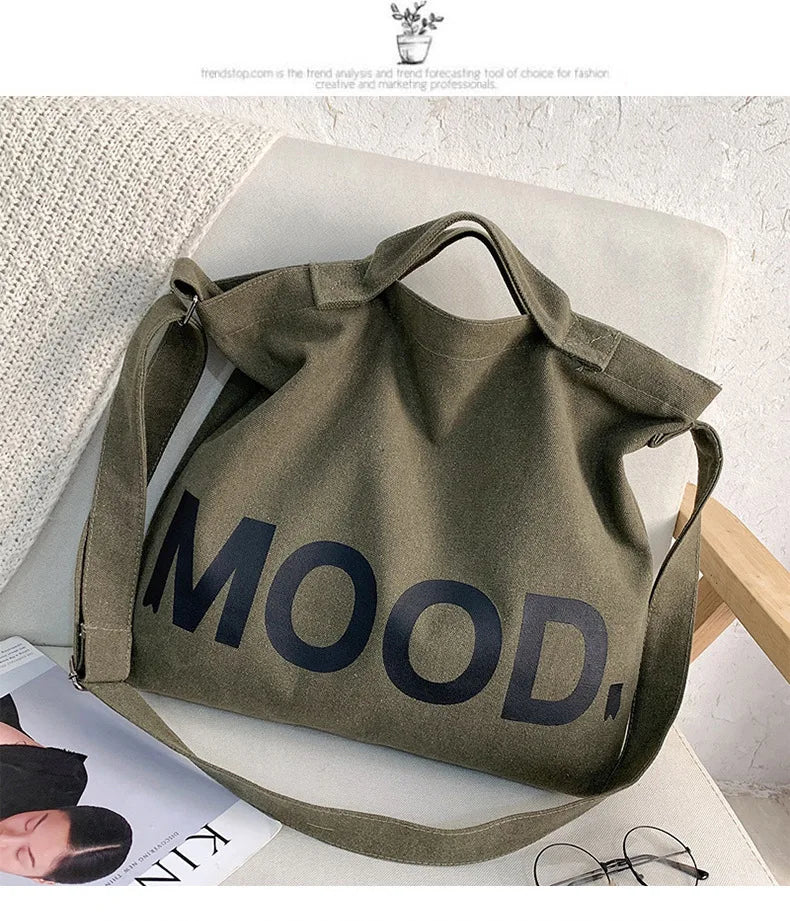 Letters solid color printing canvas large bag models tide  Unisex with the same canvas crossbody large capacity Tote bag
