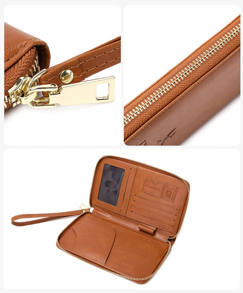 RFID Blocking Passport Holder Travel Wallet with Wrist Strap, Multi-Card Pockets & Zipper Closure