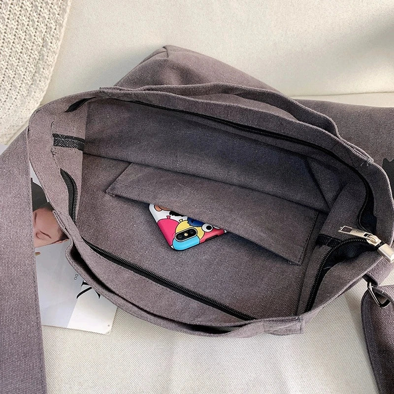 Letters solid color printing canvas large bag models tide  Unisex with the same canvas crossbody large capacity Tote bag