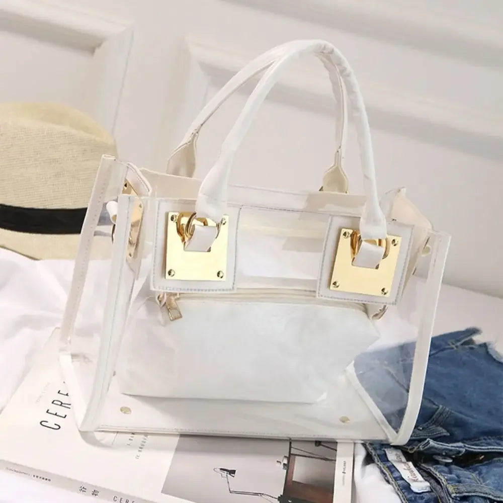 Transparent Jelly Crossbody Bag PVC Designer Square Summer Beach Handbag Large Capacity Adjustable Strap Shoulder Messenger Bag