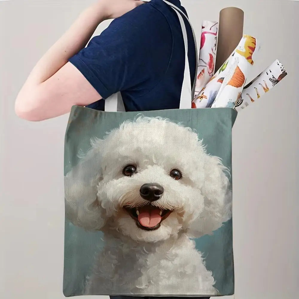 Maltese Dog Storage Bags Double-Sided Printed Canvas Tote Bag Eco-Friendly Reusable Large Capacity Handbag