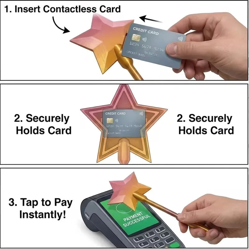 3D Printed Magic Wand Credit Card Holder Payment Portable Lightweight Star Wand Style Card Stand for Daily Use Novelty Gift