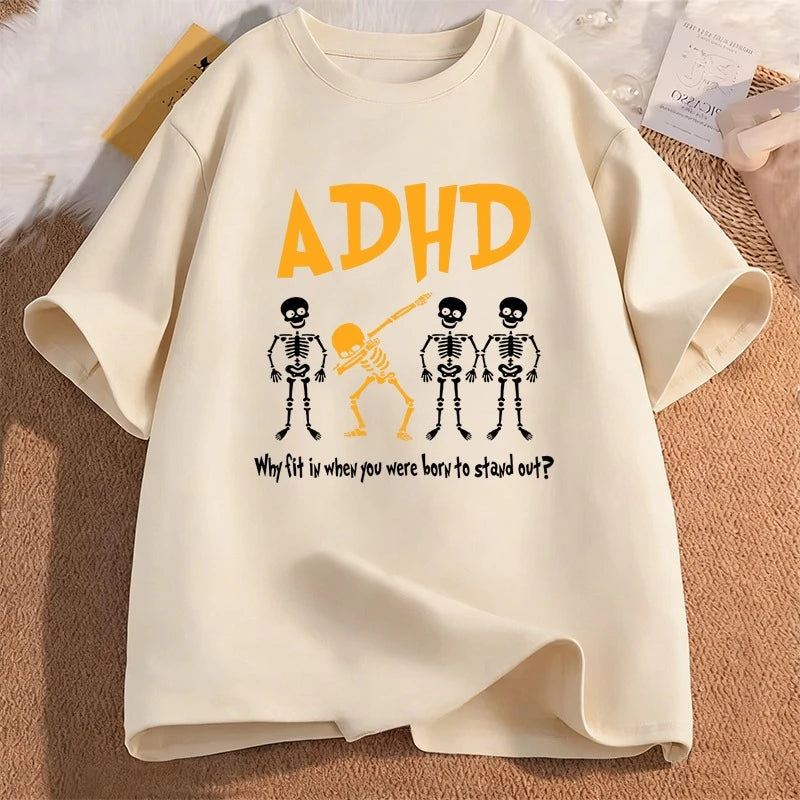ADHD Graphic Print T-shirts Women Men Summer Casual Fashion Funny Streetwear Oversozed O-Neck Short Sleeve Tops T-shirts