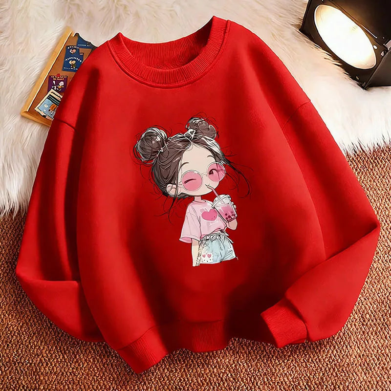 Hoodie Hip Hop Retro Girl Drink Juice Design Children's Sweatshirt Cute Hoody Girls Autumn Spring Casual Hoodies Pullover