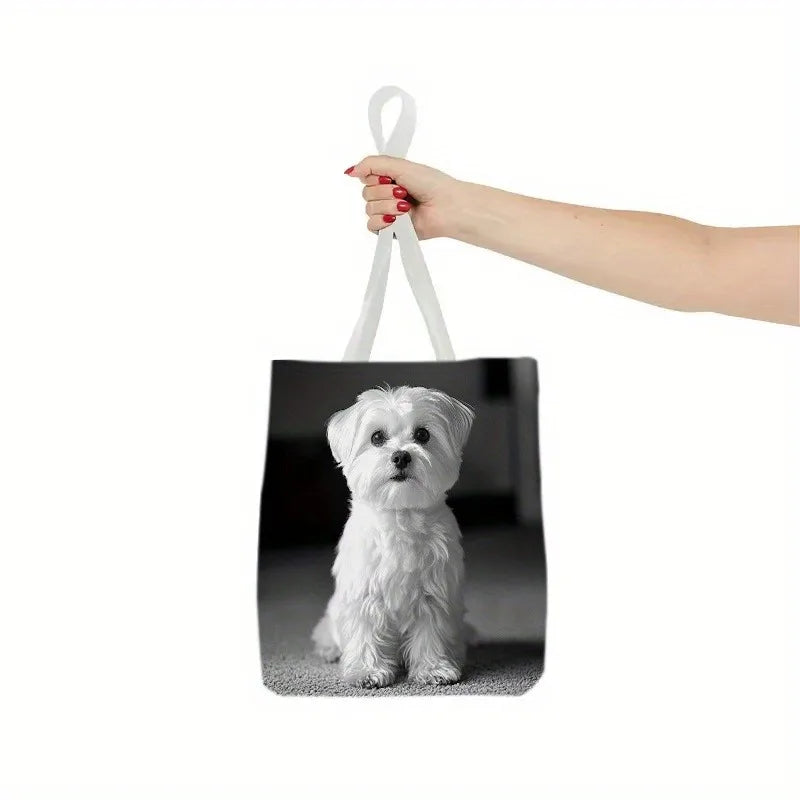 Stylish White Maltese Dog Print Tote Bag Durable Polyester Large Capacity, Comfortable Travel Bag for Women Grocery Shopping Bag