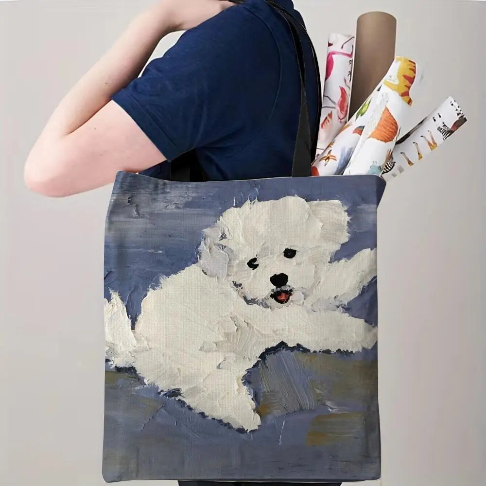 Maltese Dog Storage Bags Double-Sided Printed Canvas Tote Bag Eco-Friendly Reusable Large Capacity Handbag