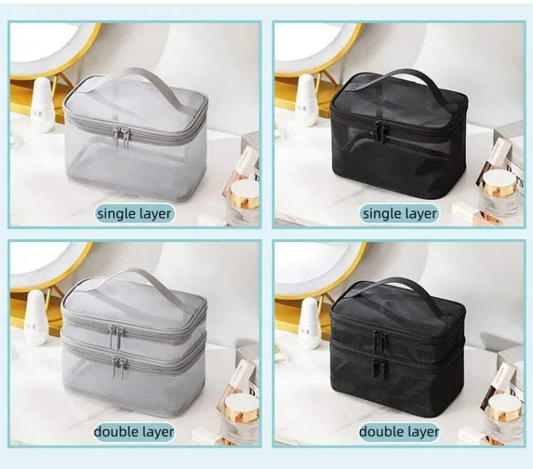 Bathroom Travel Mesh Makeup Storage Bag Cosmetics Make Up Skincare Organizer Box Plastic Container Handbag For Women Men