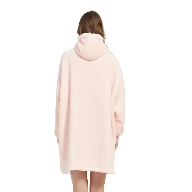Winter Blanket Hoodie Oversized Warm Wearable Blankets 850grams Microfiber Plush Pullover Robe Fleece Blanket Sweatshirt Women