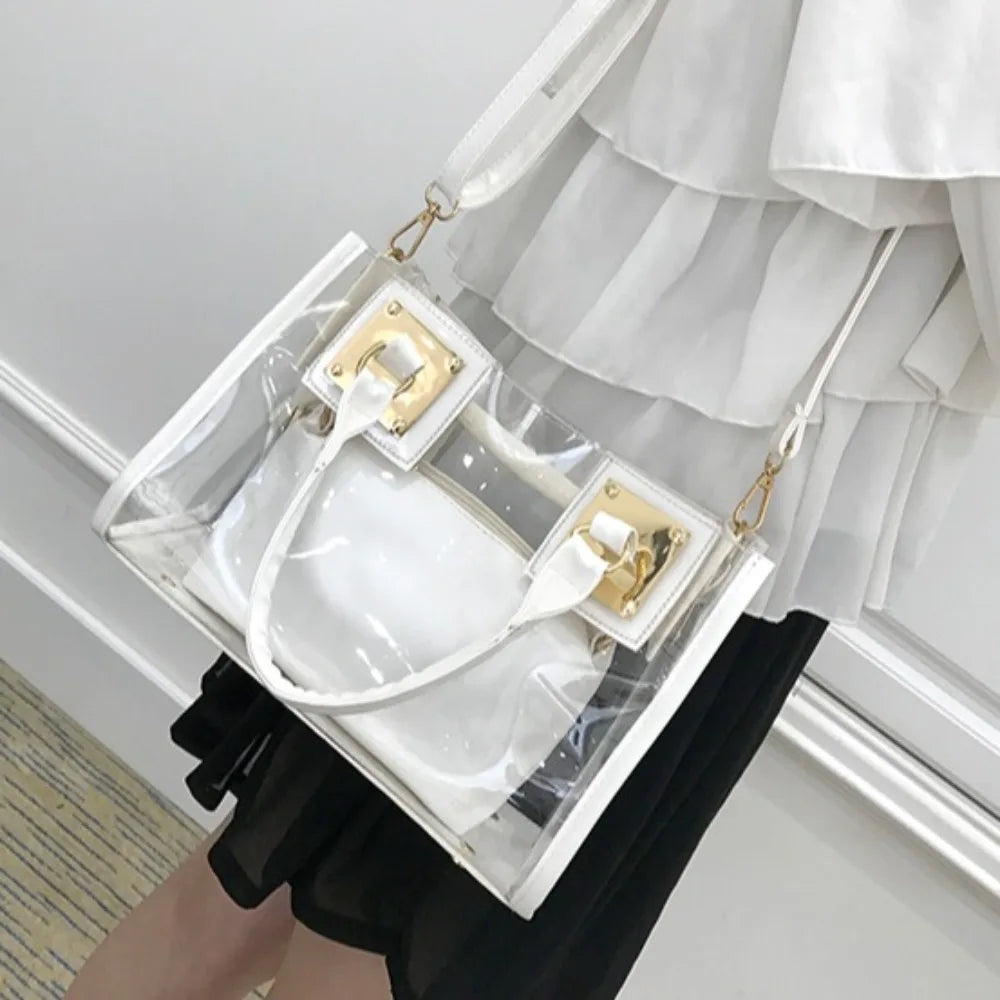 Large Summer Clear Totes Bags Transparent Clutch Purse Women Handbags Crossbody Handle Bag Shoulder Messenger Bag Girls Gift