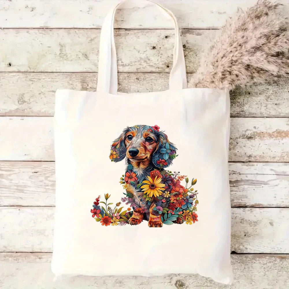 Funny Dachshund Dog Canvas Tote Bag Selfie Puppy Eco Friendly Reusable Shopping Shoulder Bags Large Handbag for Women