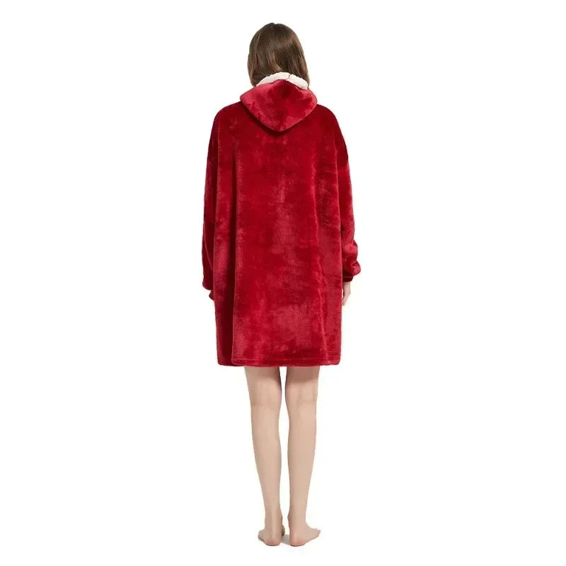 Winter Blanket Hoodie Oversized Warm Wearable Blankets 850grams Microfiber Plush Pullover Robe Fleece Blanket Sweatshirt Women