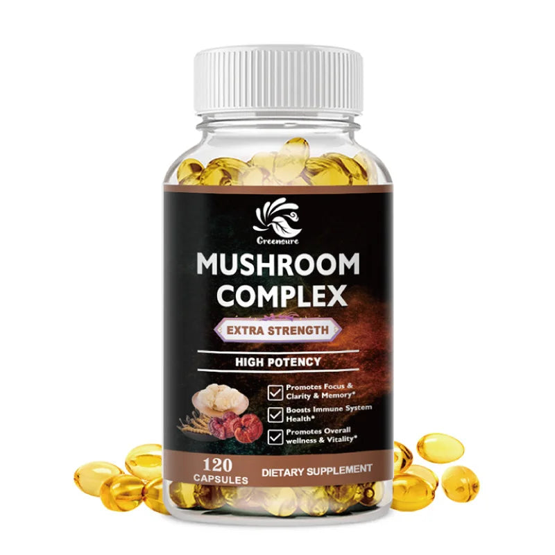 Lion Mane Cordyceps Mushroom Complex Supplement for Nootropic Brain Memory & Focus Immune & Stress Relief