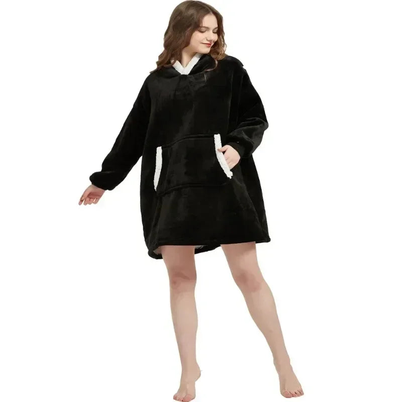 Winter Blanket Hoodie Oversized Warm Wearable Blankets 850grams Microfiber Plush Pullover Robe Fleece Blanket Sweatshirt Women