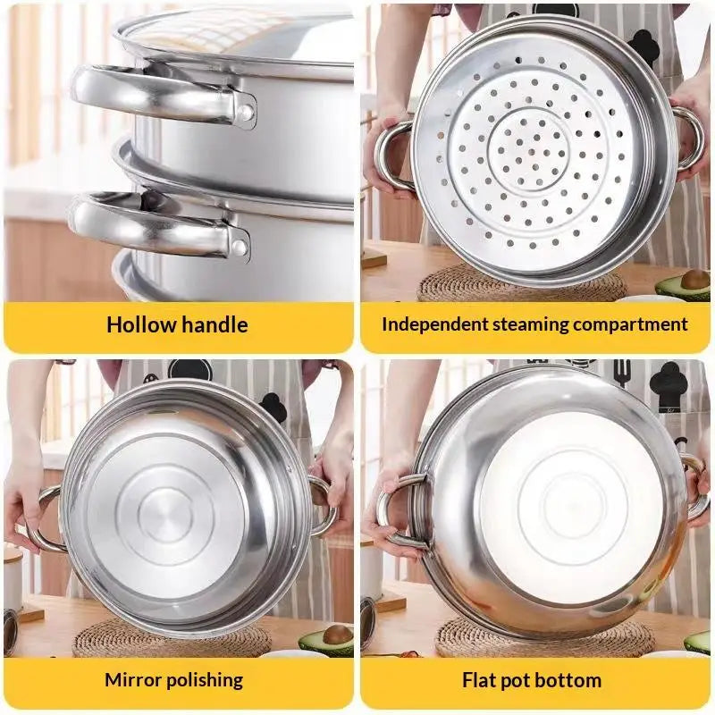 【SSummer10】Stainless Steel Single Double-Layer Steamer Basket - Thickened Pot Steaming Grid Rack for Home Cooking【SS】