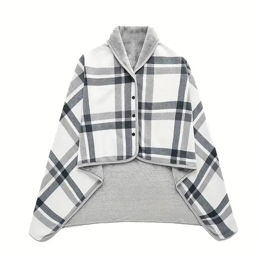 Wearable Plaid Fleece Blanket With Button Winte Warm Throws On Sofa Bed Travel Thicken Bedroom Office Air Conditioning Blanket ﻿