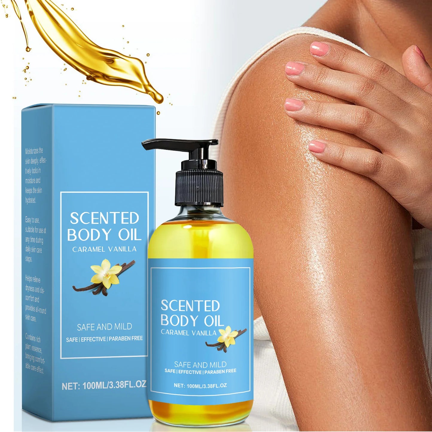 Stress Relief Body Oil with Vanilla - Deeply Moisturizes & Soothes Muscles, Herbal Formula for Relaxing Bath & Massage.
