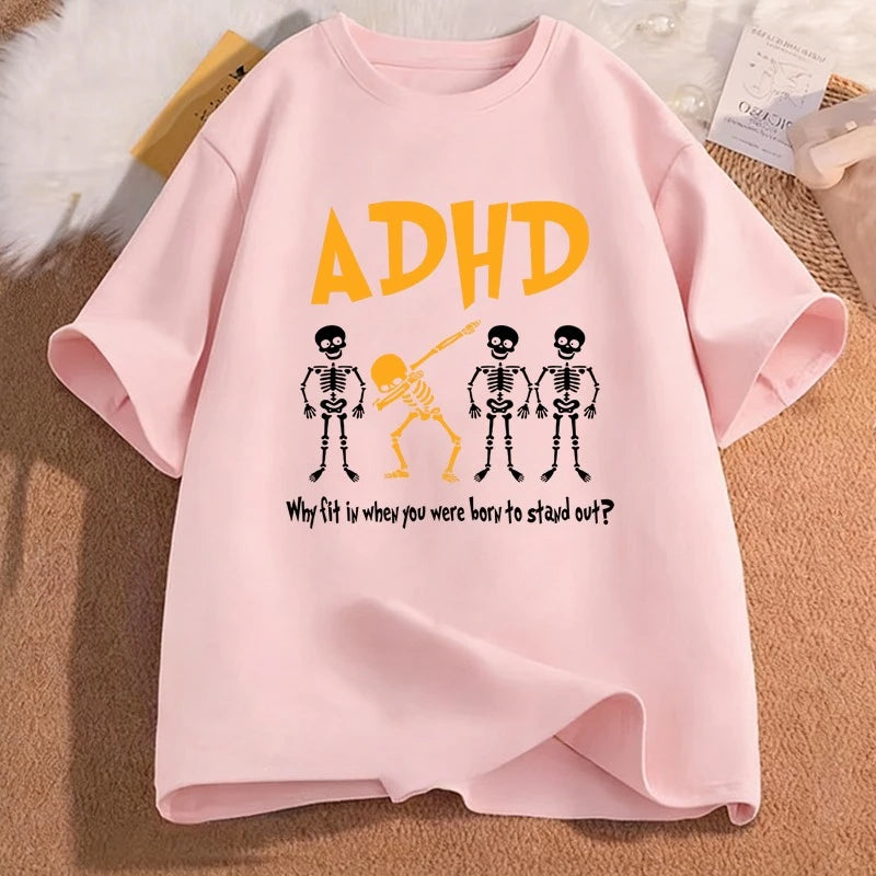ADHD Graphic Print T-shirts Women Men Summer Casual Fashion Funny Streetwear Oversozed O-Neck Short Sleeve Tops T-shirts