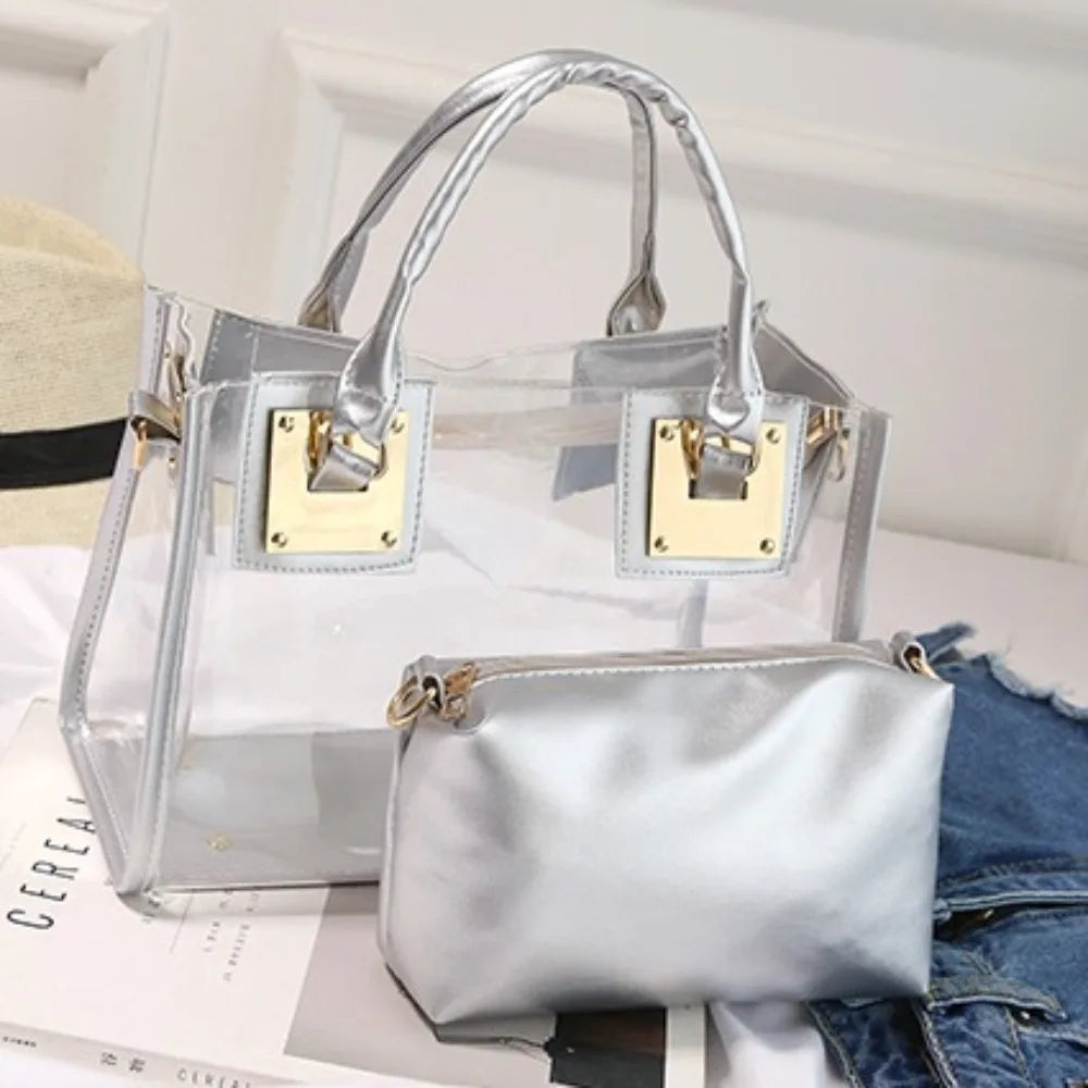Large Summer Clear Totes Bags Transparent Clutch Purse Women Handbags Crossbody Handle Bag Shoulder Messenger Bag Girls Gift