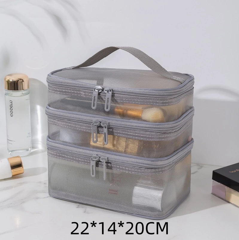 Bathroom Travel Mesh Makeup Storage Bag Cosmetics Make Up Skincare Organizer Box Plastic Container Handbag For Women Men