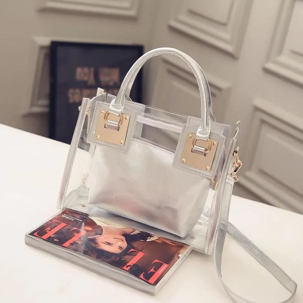 Transparent Jelly Crossbody Bag PVC Designer Square Summer Beach Handbag Large Capacity Adjustable Strap Shoulder Messenger Bag