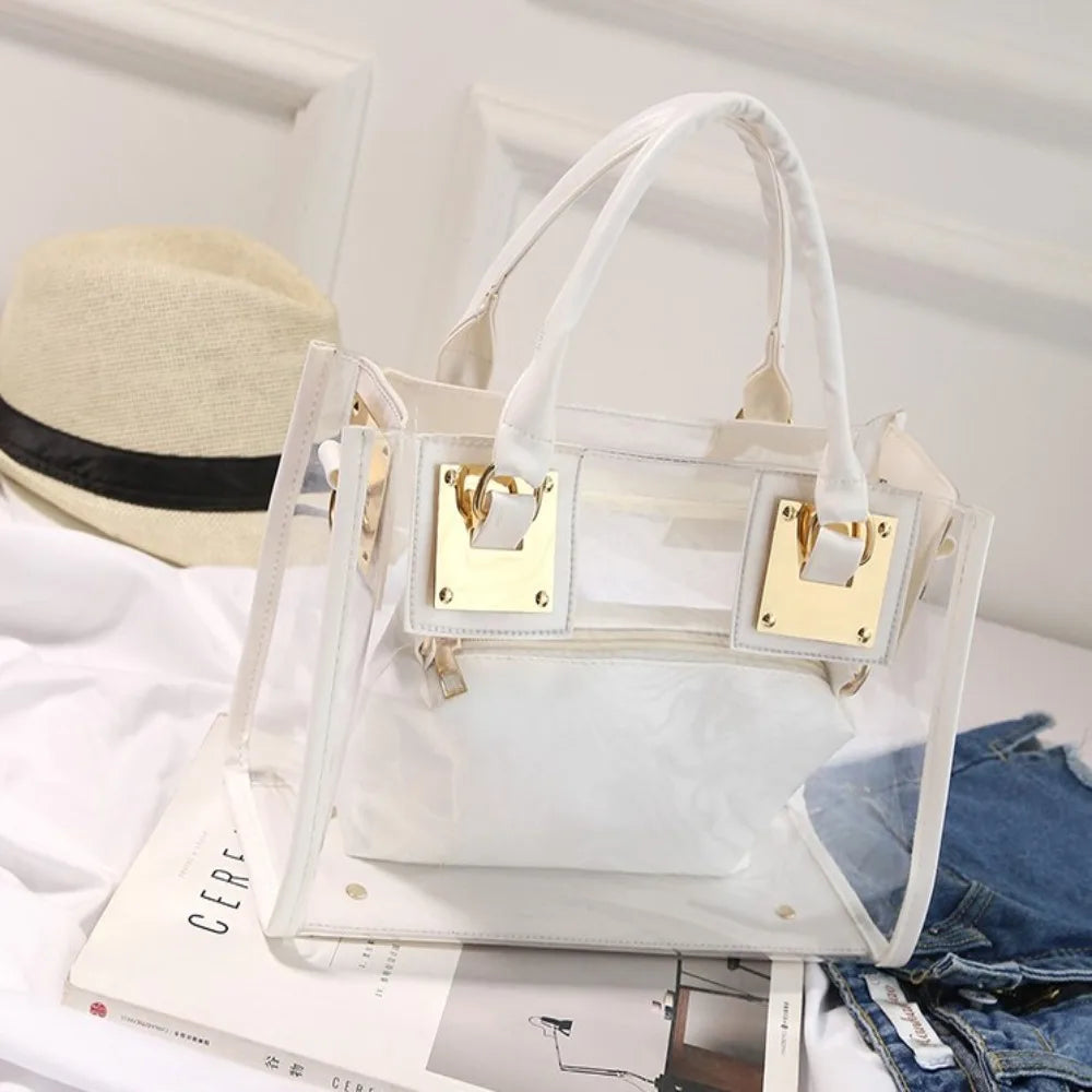 Large Summer Clear Totes Bags Transparent Clutch Purse Women Handbags Crossbody Handle Bag Shoulder Messenger Bag Girls Gift