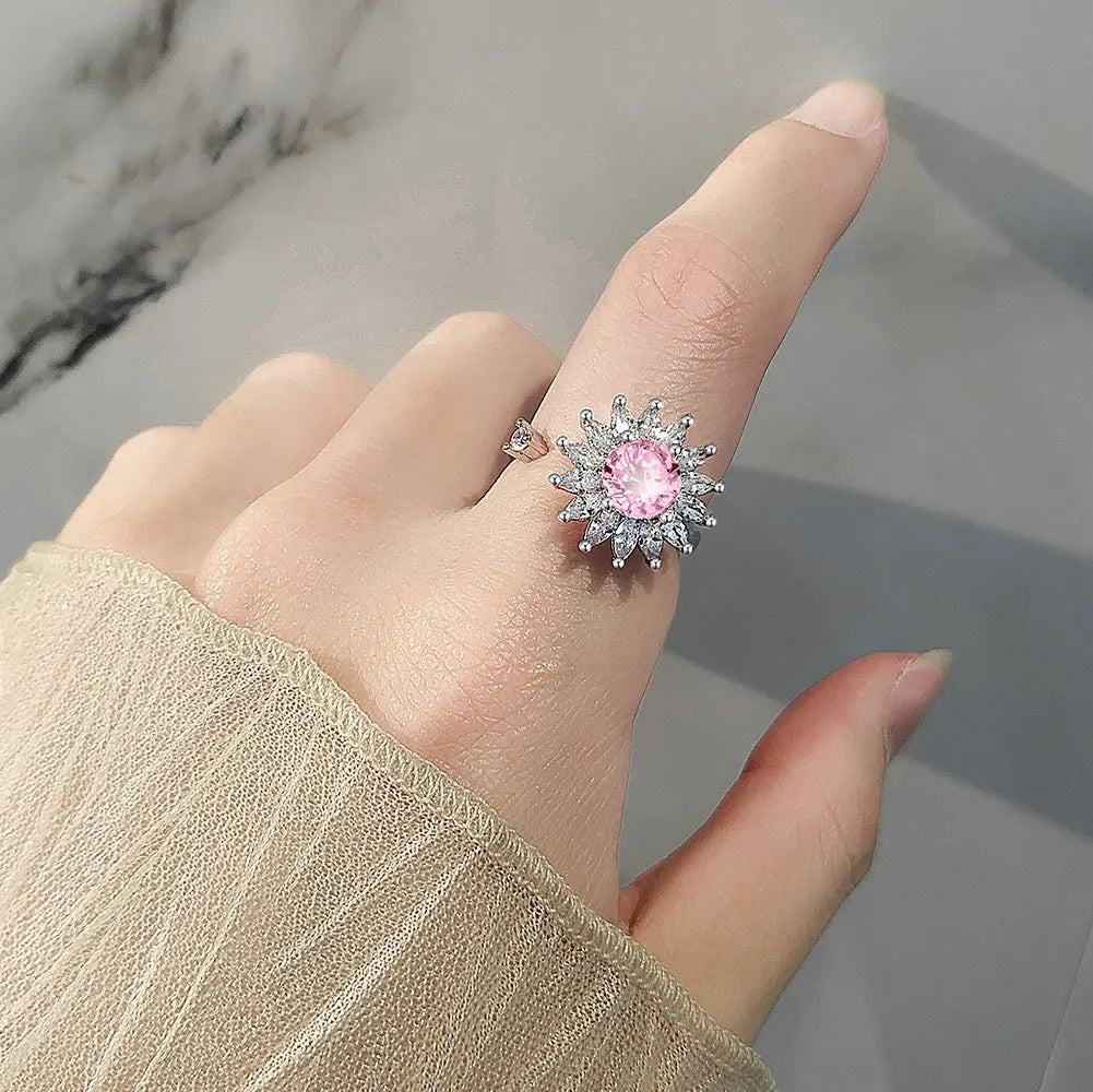 VENTFILLE 925 Sterling Silver Sunflower Diamond Zircon Rotatable Ring For Women Gift Relieve Stress Ring Jewelry Wholesale