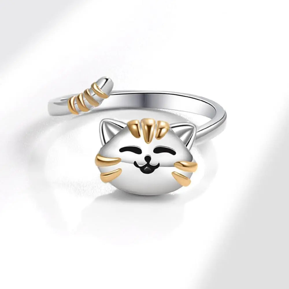 Cute Cartoon Cat Anxiety Relieve Spinner Rings Kitten Animal Anxiety Relieve Open Adjustable Fidget Ring Rotate Freely Jewelry