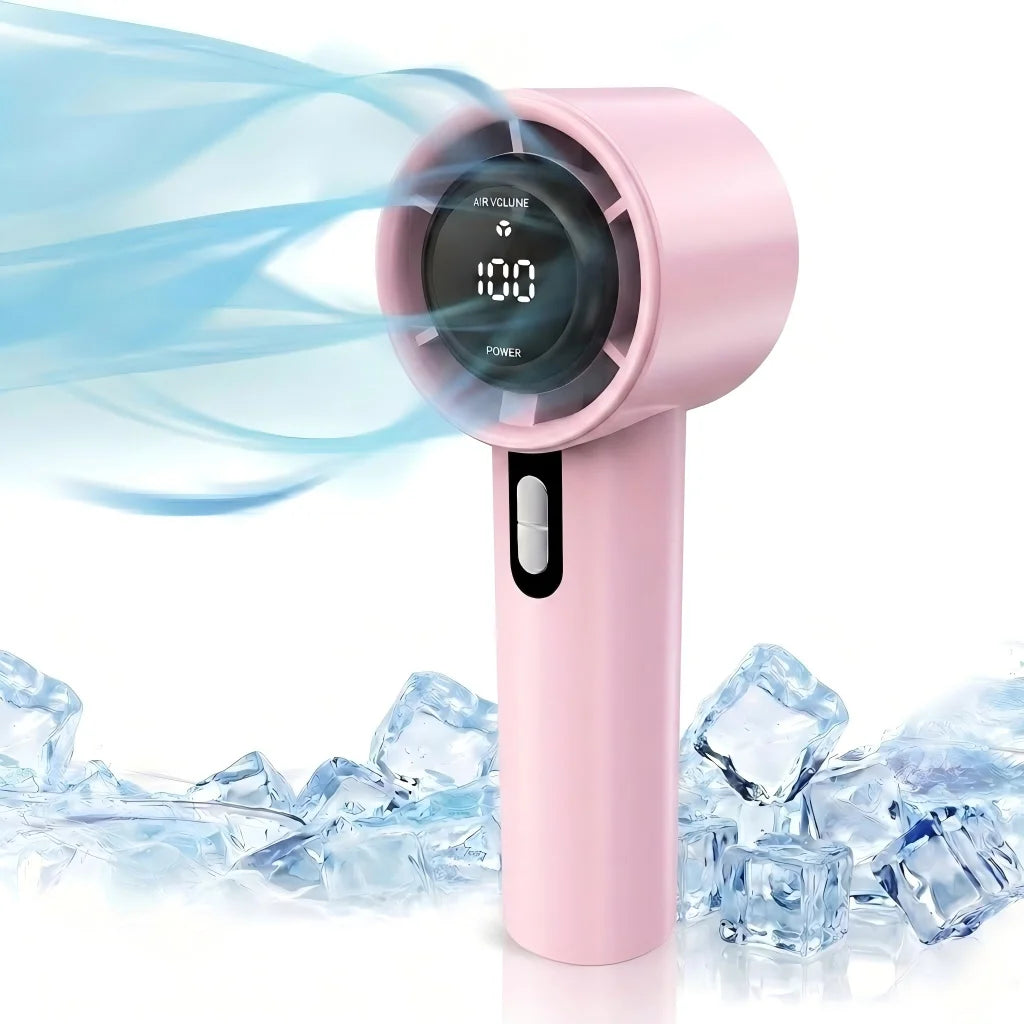 Mini Portable Hand Fan LED Display High Speed Rechargeable Turbo Fan Outdoor Camping Travel Makeup Desk Air Cooler