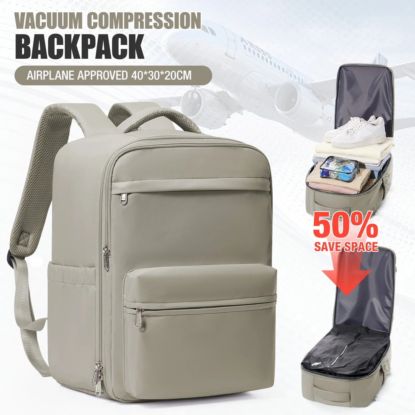 Vacuum Compression Backpack 15.6in Laptop Backpack Expand Hiking Vacuum Travel Backpack, Ryanair Backpack 40x30x20 Cabin Bag