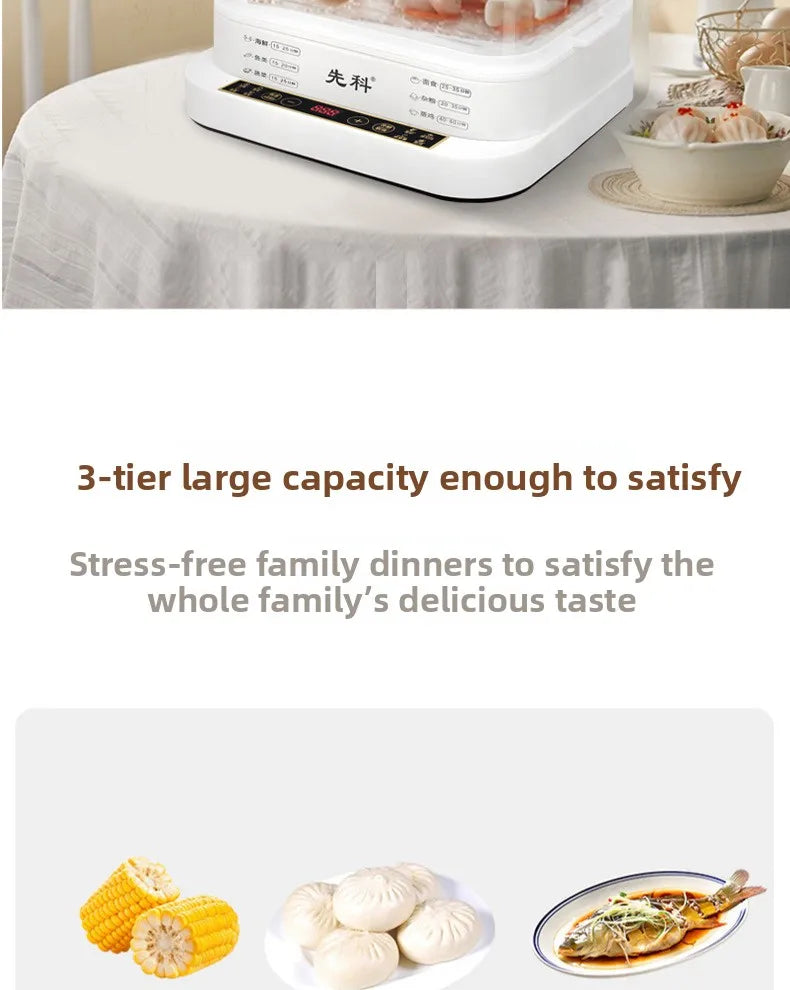 Electric Steamer Multi-Functional Three-Layer Breakfast Maker with Large Capacity, Keep Warm, Pre-Set Timer