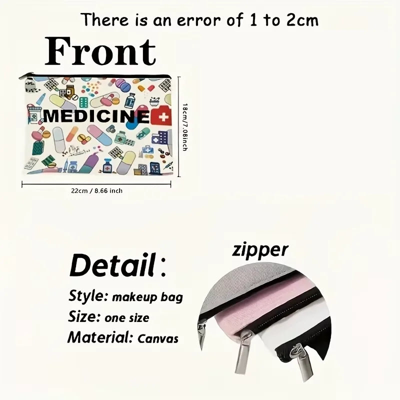 Medicine-Themed Cosmetic Travel Bag - Foldable Zippered Makeup Organizer, Gift for Healthcare Professionals, Cosmetic Bag