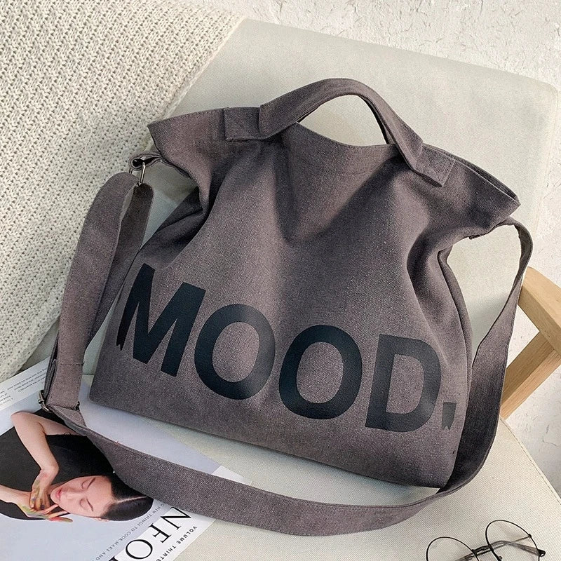 Letters solid color printing canvas large bag models tide  Unisex with the same canvas crossbody large capacity Tote bag
