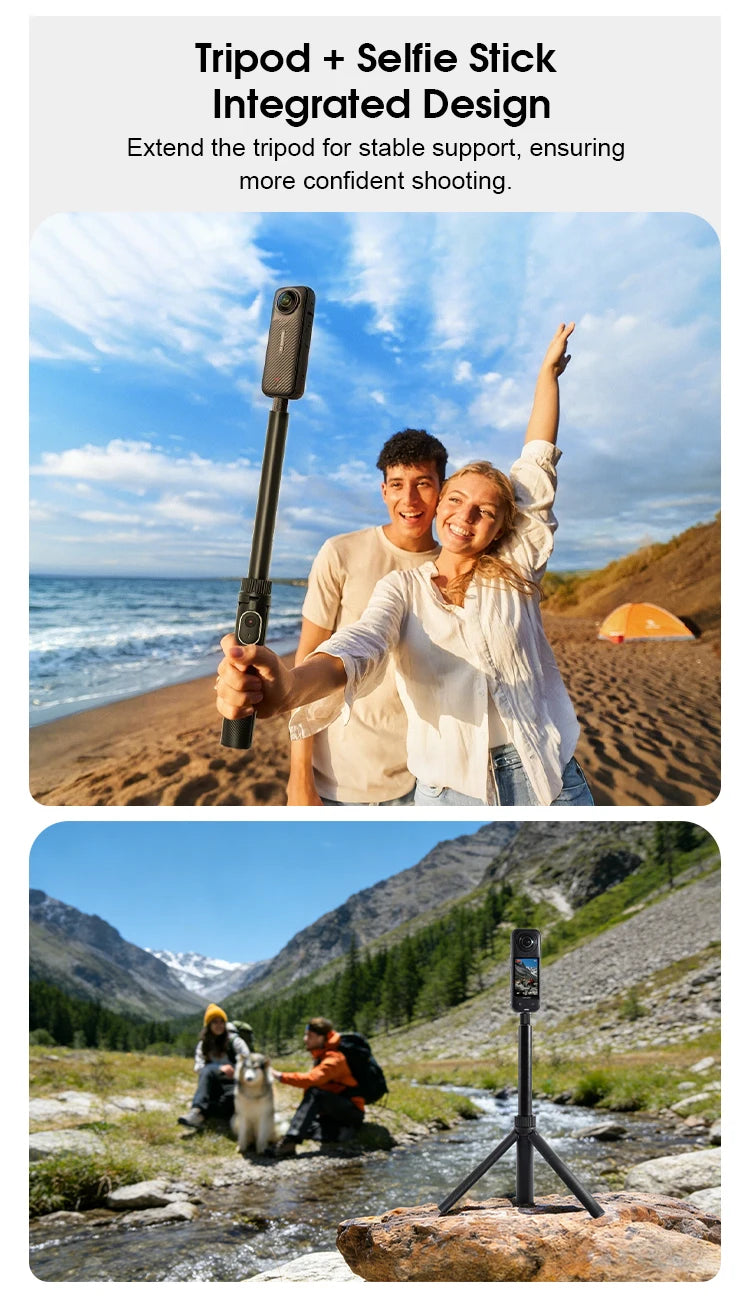 3-in-1 Bullet Time Selfie Stick Tripod for Insta360 X5 X4 Invisible Pole 75°/90° Rotatable with Wireless Remote for Vlog Travel