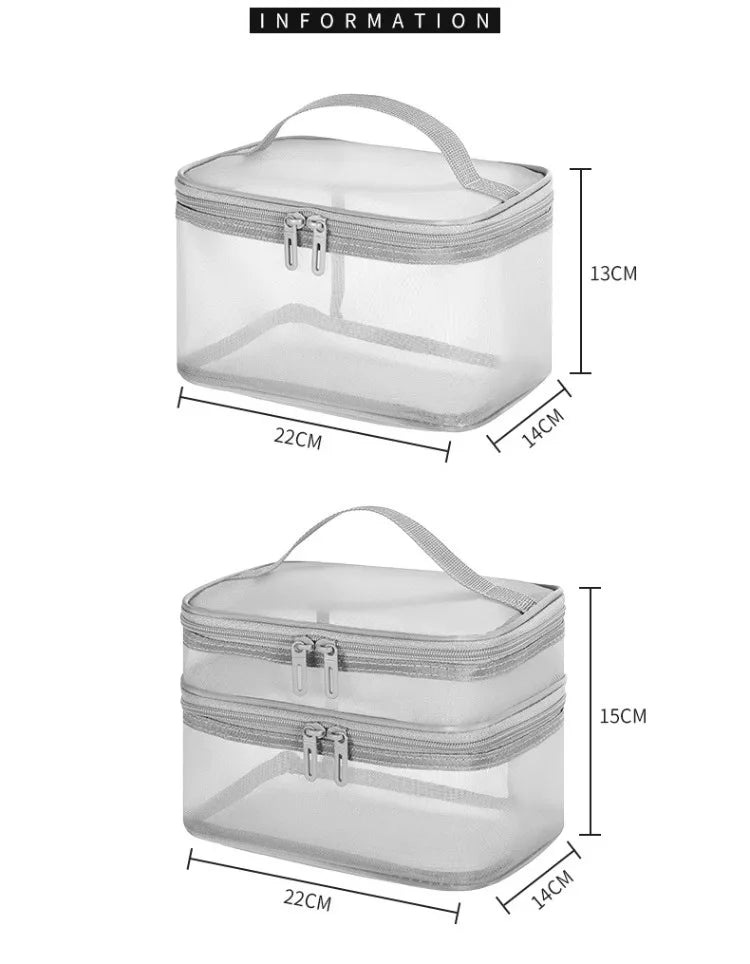 Bathroom Travel Mesh Makeup Storage Bag Cosmetics Make Up Skincare Organizer Box Plastic Container Handbag For Women Men