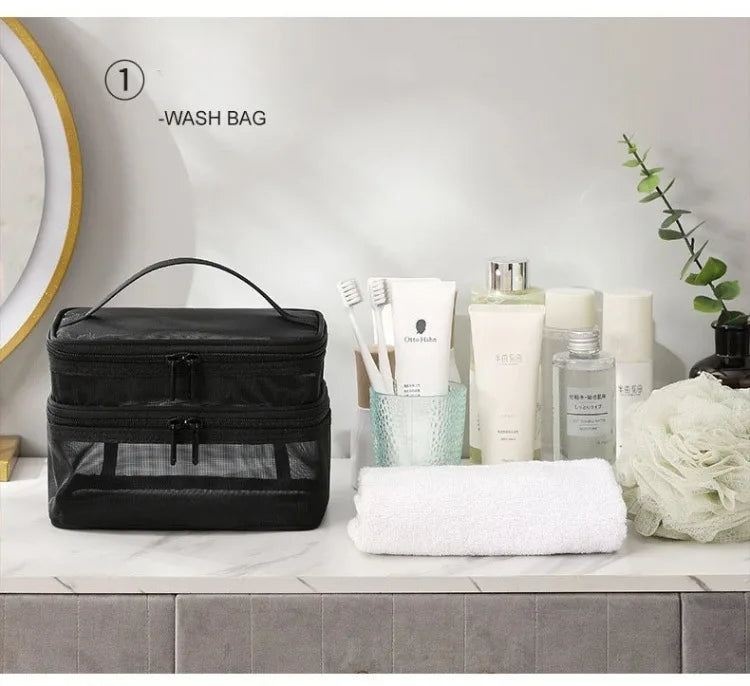 Bathroom Travel Mesh Makeup Storage Bag Cosmetics Make Up Skincare Organizer Box Plastic Container Handbag For Women Men