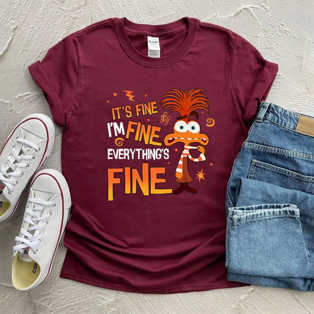 Anxiety Shirt Inside Out 2 T-Shirt Everything Is Fine Anxiety Inside Out Emotions Shirts Retro Mental Health Family Vacation Tee