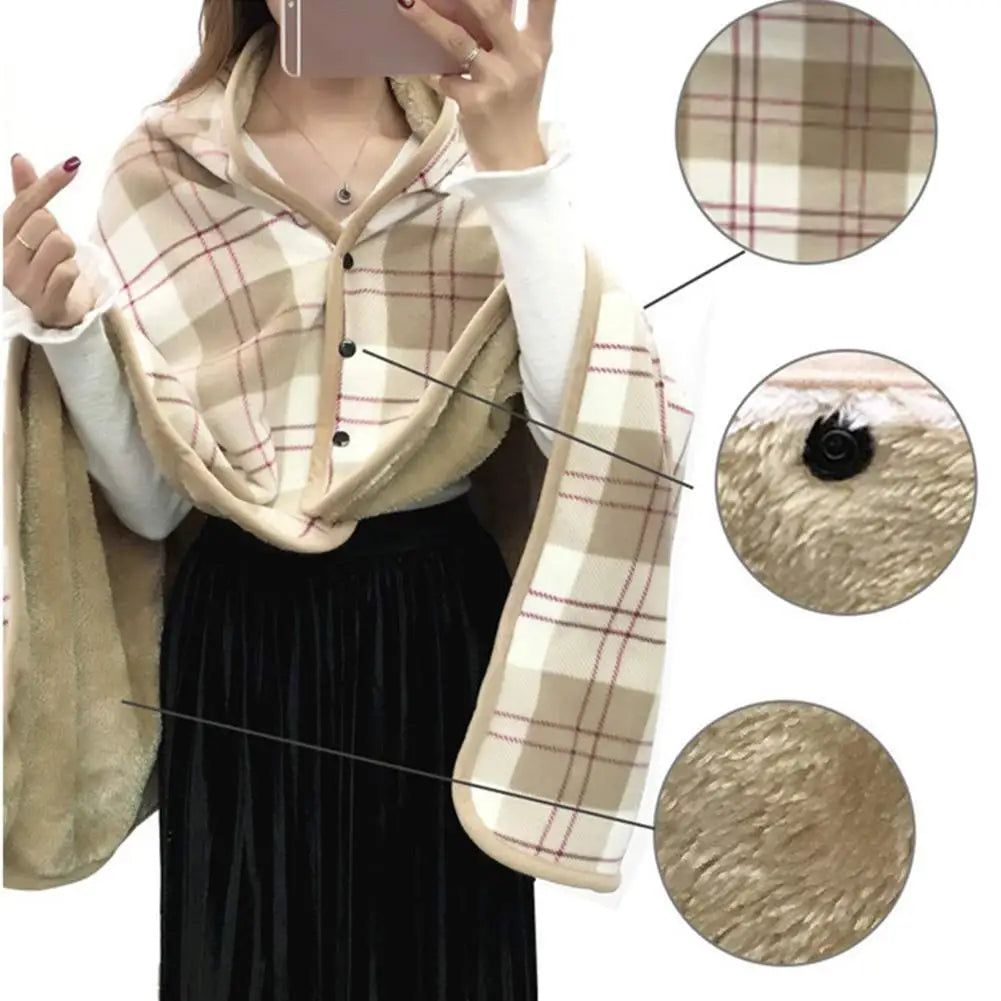 Wearable Plaid Fleece Blanket With Button Winte Warm Throws On Sofa Bed Travel Thicken Bedroom Office Air Conditioning Blanket ﻿