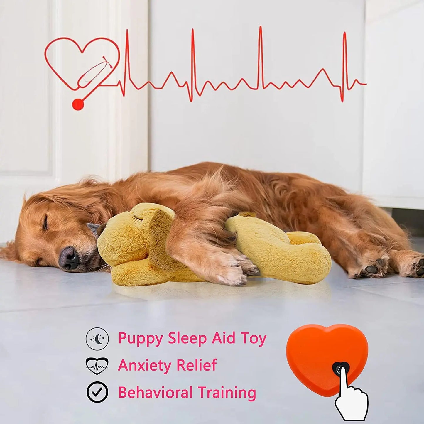 Heartbeat Dog Anxiety Relief Plush Toy Pet Comfortable Behavioral Training Play Aid Tool Soft Plush Sleeping Buddy For Small Dog